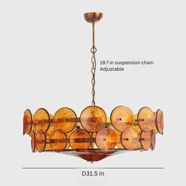French Glass Pendant Chandelier | 23.6 in or 31.5 in| Glass Stone | Retro Nordic Style | Elegant Lighting Fixture | Brick by Brick