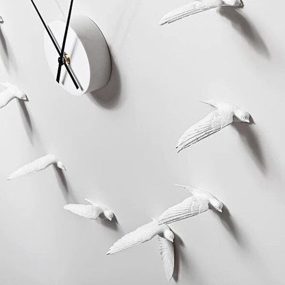 Minimalist Wall Clock | 11.8 in | White Swallow Bird Design | Silent Decorative Timepiece | Brick by Brick