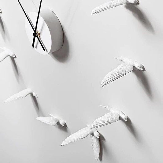 Minimalist Wall Clock | 11.8 in | White Swallow Bird Design | Silent Decorative Timepiece | Brick by Brick