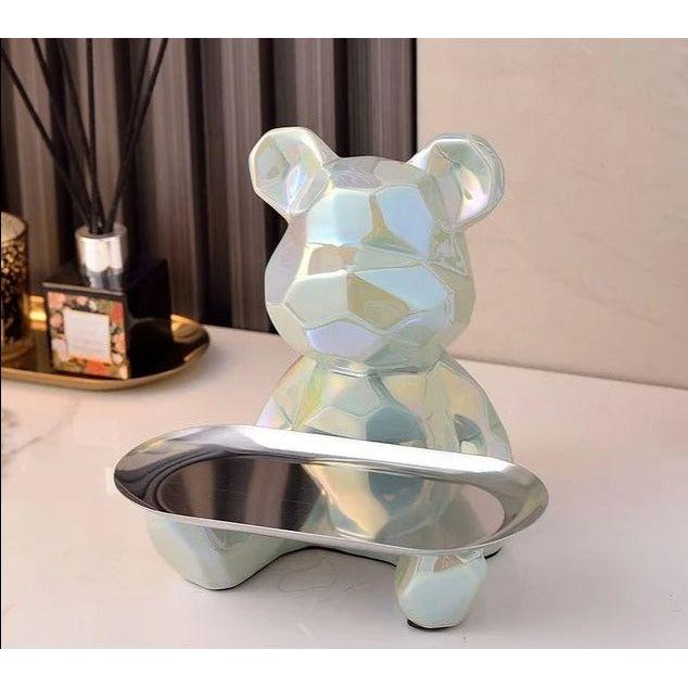 Ceramic Geometric Bear Ornament | 8 x 5 x 6 in | Modern Storage Tray & Piggy Bank | Decorative Sculpture | Brick by Brick