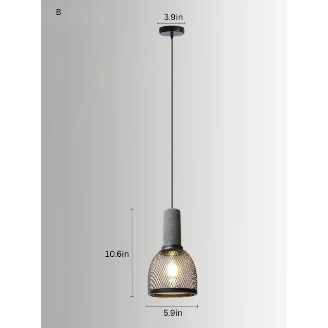 Retro Pendant Lamp | Cement and Iron Birdcage Shade | Hanging Light Fixture | E27 Socket | Brick by Brick