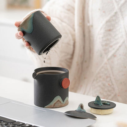 Japanese Mountain Sun Travel Tea Set | Portable Coarse Pottery Teaware | Handmade Glaze Design | Brick by Brick