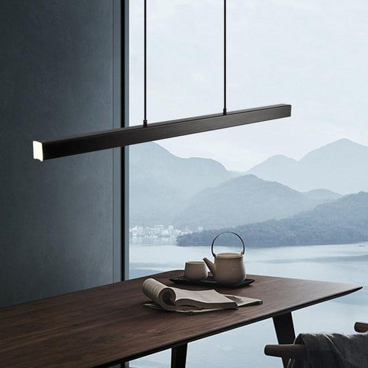 Modern LED Dining Room Chandelier | H 47.2 in | Nordic Long Hanging Fixture | Black or Gold Finish | Brick by Brick