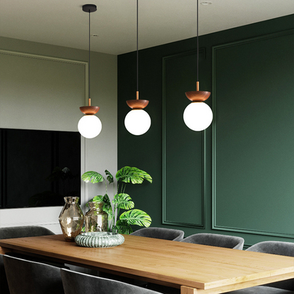 Japanese Glob LED Ceiling Pendant Light | 6.3 X 10.6 in | Sleek Metal Frame with Glass Globe | Burlywood Accent | Brick by Brick