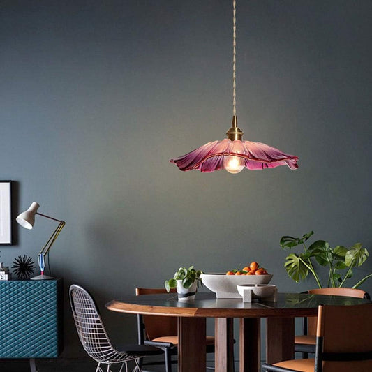 Vintage Floral Glass Pendant Light | Retro Elegance | Warm Glow | Adjustable Hanging | Brick by Brick