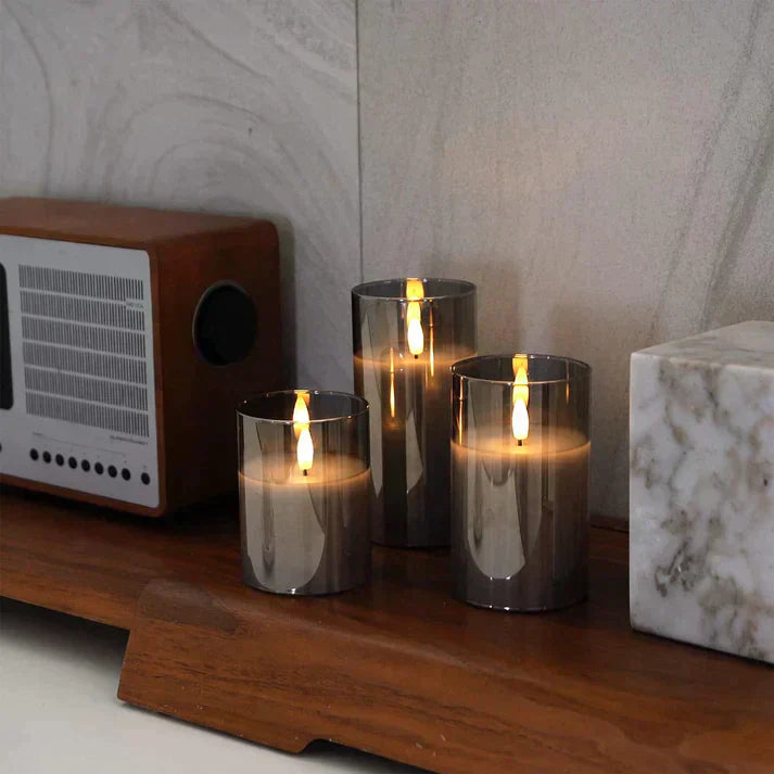 Flameless LED Candles | Table Lamp | 3-Piece Set | Realistic Flickering Glow | Metallic Finish | Brick by Brick