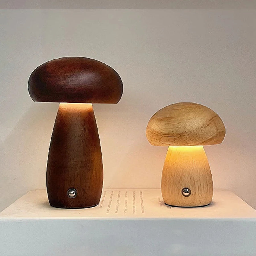 Wooden Mushroom Lamp | H4.1 - H6.5 in | USB Rechargeable | Dimmable Decorative Light | Brick by Brick