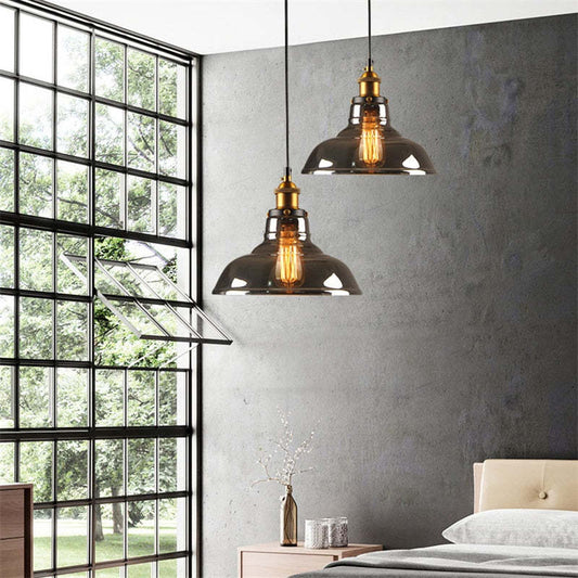 Vintage Glass Pendant Light | H9 - H10.2in | Retro Ceiling Chandelier | Adjustable Cord Fixture | Brick by Brick