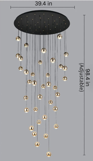 Modern Crystal Pendant Chandelier | H 59.1 - 98.4 in | Black Gold LED Ceiling Light | Luxury Lighting | Brick by Brick