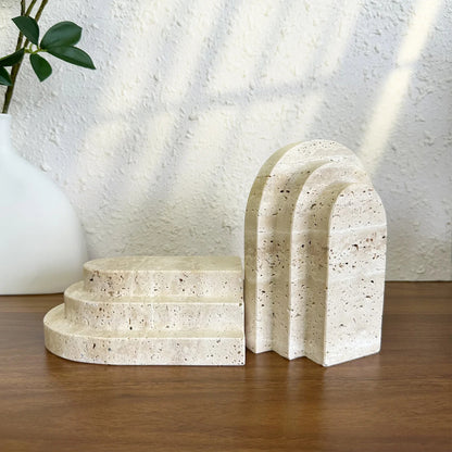 Natural Travertine Arch Bookend | H 6.26 in | Curved Stone Decor | Minimalist Shelf Accent | Brick by Brick