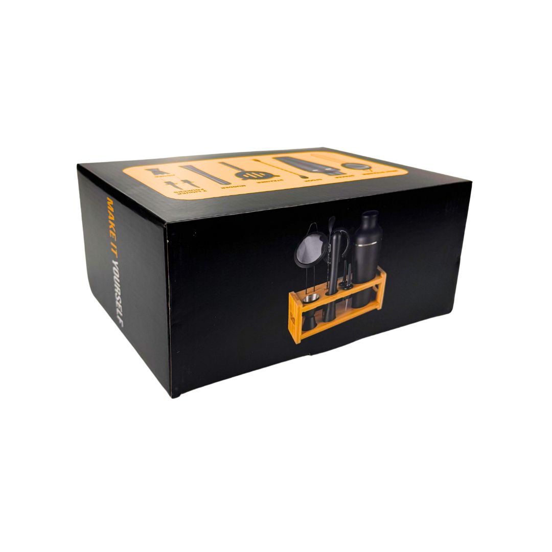 8-Piece Cocktail Making Set | 16.9 oz | Stainless Steel Bar Tools | Wooden Stand | Brick by Brick