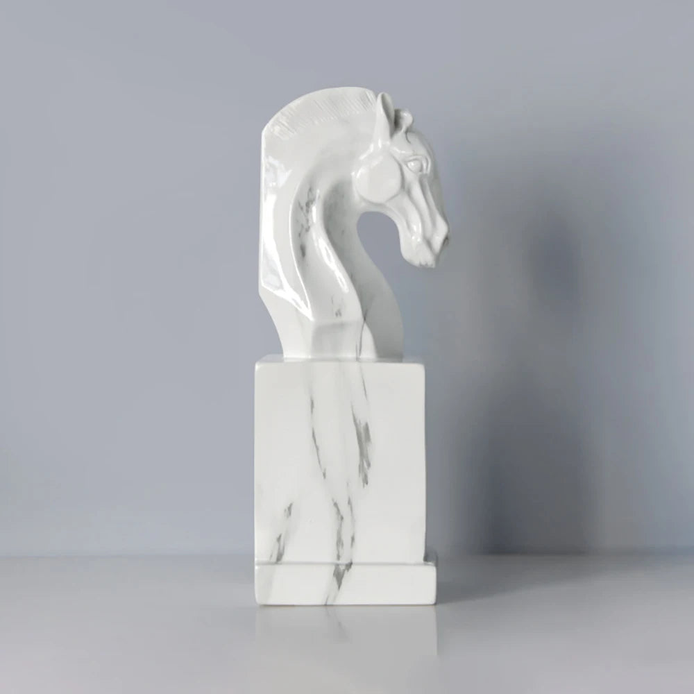 Quality Horse Bookend | H9.65 in | Marble-Like Resin Horse Head Statue | Elegant White Book Stand | Brick by Brick