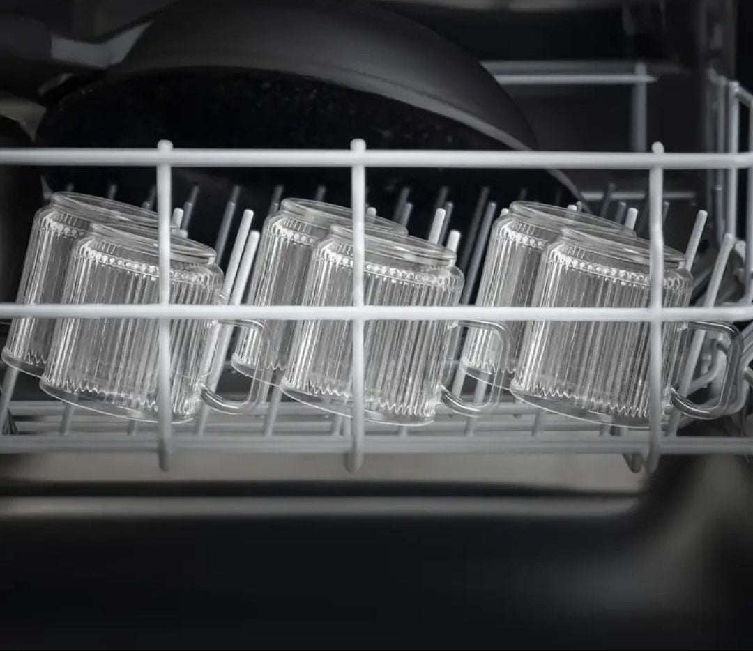 6 Pack Premium Glass | Coffee Mugs with Handle | Heat-Resistant Clear Cups | Brick by Brick