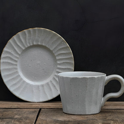 White Stoneware Coffee Mug Set |  3"x3" Cup, 6" Saucer | Ceramic Cup | Splatter Design | Brick by Brick