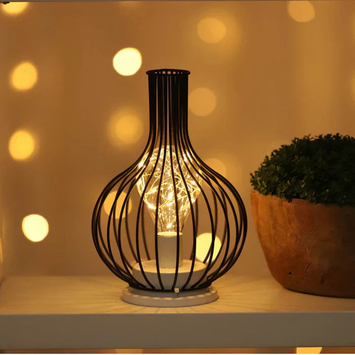 Modern Black Table Lamp | Sculptural Cage Design | USB-Powered LED Light | 3 Artistic Shapes