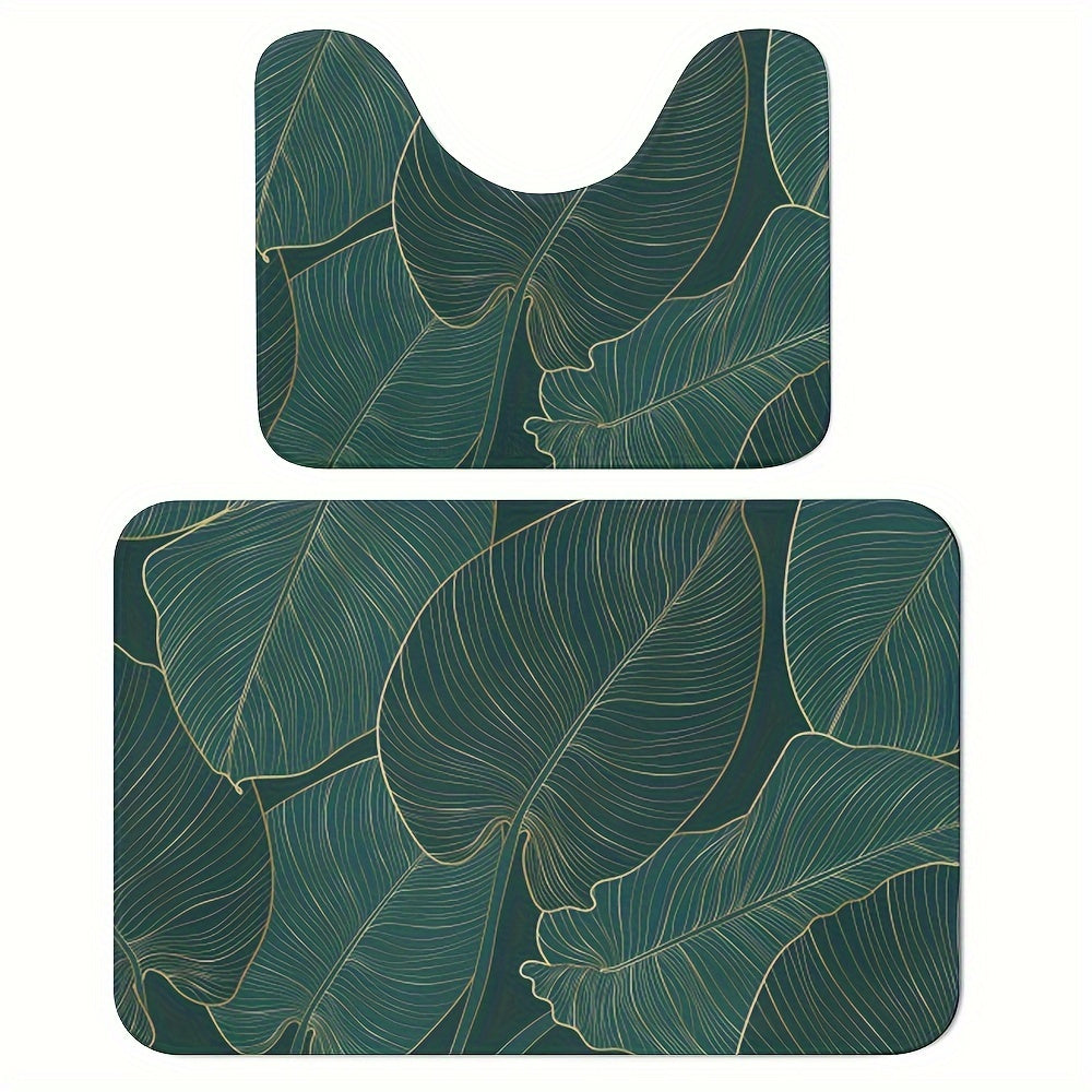 Tropical Leaf Bath Mat Set | Soft Microfiber Absorbent | Non-Slip | 2-Piece | Brick by Brick