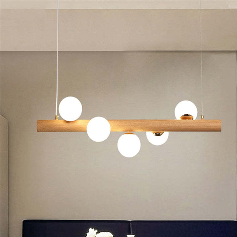 Glass Bubble Pendant Light | 31.5 - 47.2 in | Wood Walnut | Modern LED Ceiling Light | Living Room | Dining Room | Brick by Brick