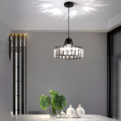 Black Crystal Pendant Light | Sleek Black Finish | Shimmering Crystal Accents | Statement Lighting | Brick by Brick
