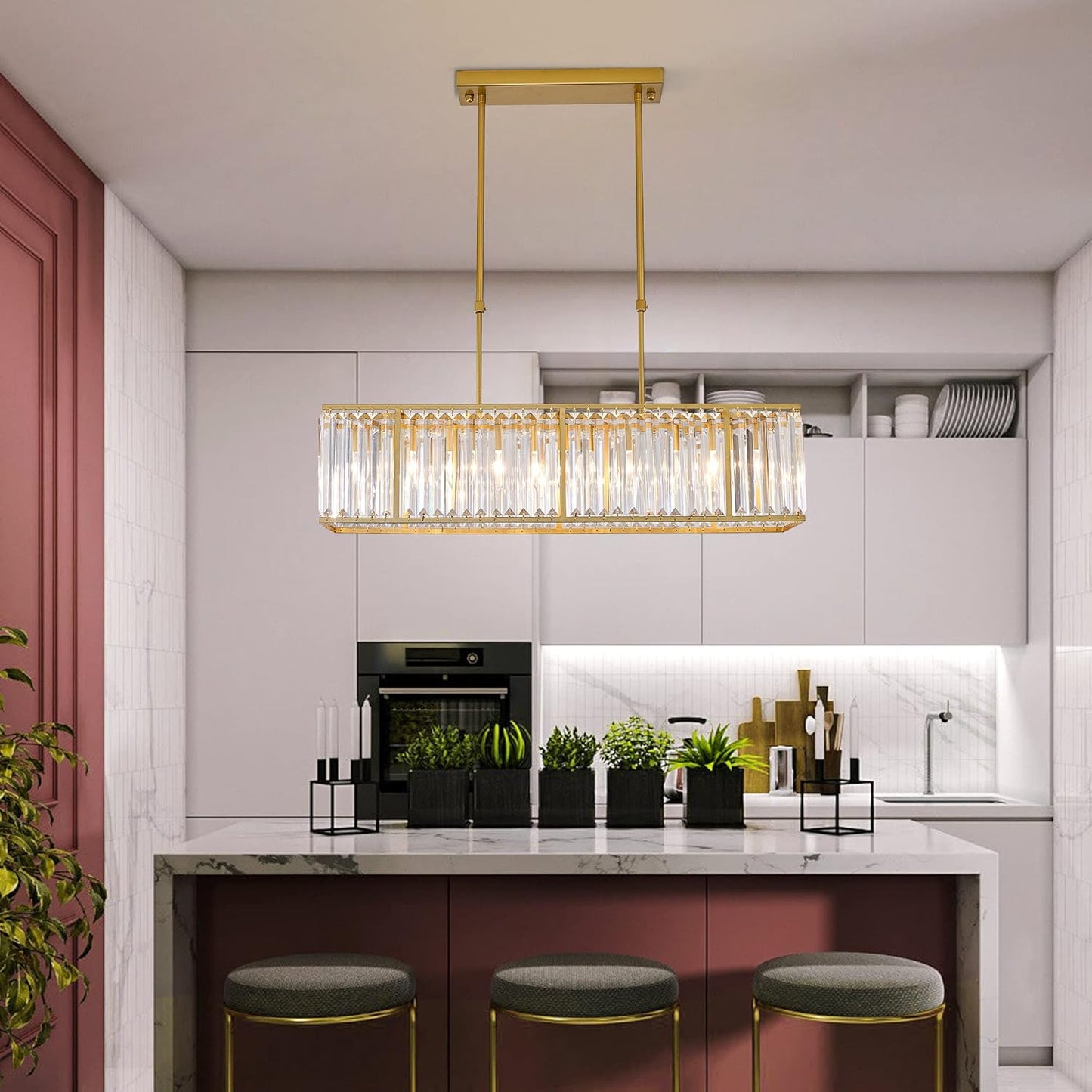 Nordic Crystal Island Chandelier | Iron + Crystal | 8.66 x 21.65-33.46 in | Elegant Fixture | Brick by Brick
