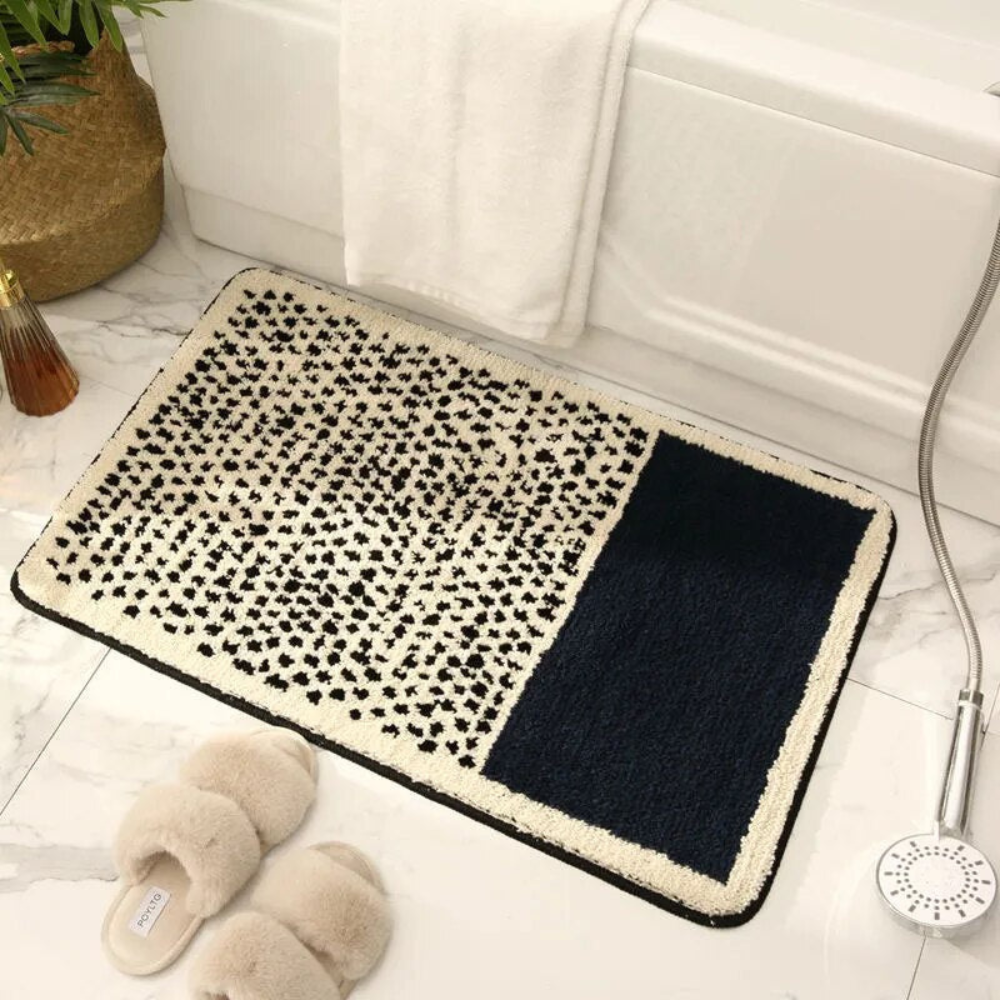 Non Slip Bath Mat | Abstract Microfiber Bathroom Rug | Soft & Absorbent with Anti-Skid Backing | Brick by Brick