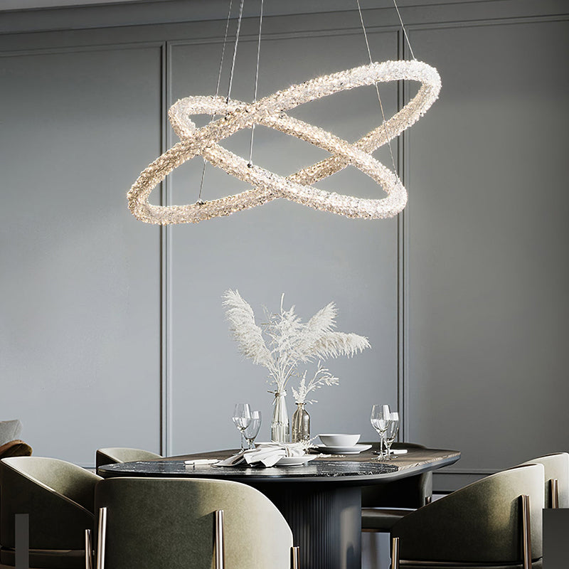 Crystal Ring Chandelier | H2.5in | Modern LED Pendant Light | Adjustable Art Deco Ceiling Fixture | Brick by Brick