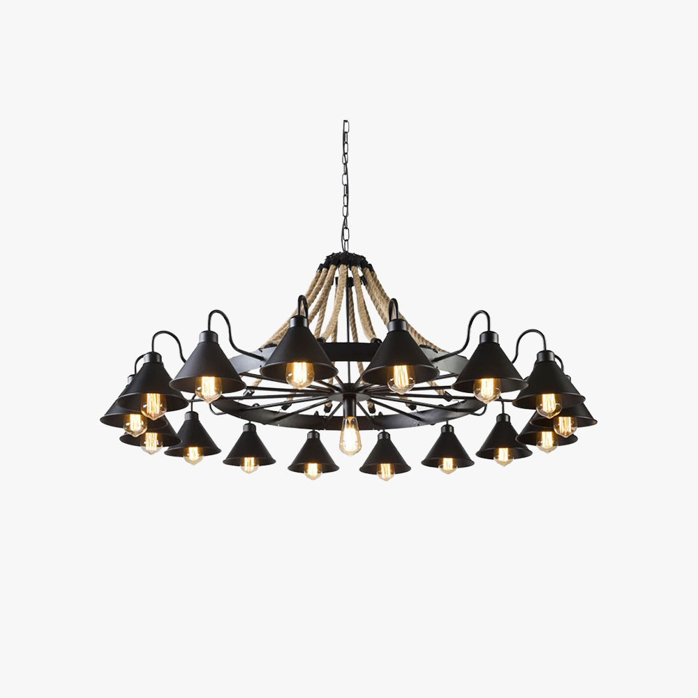 Vintage Industrial Rope Chandelier | 37.4/59 x 19.7 x 23.6 in | 9 or 17 Lights | Black Finish | Brick by Brick