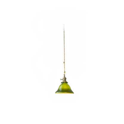 Rustic Vintage Pendant Light | D 7.5 or 9.8 in | Green Glass & Copper Finish | Industrial Ceiling Lamp | Brick by Brick