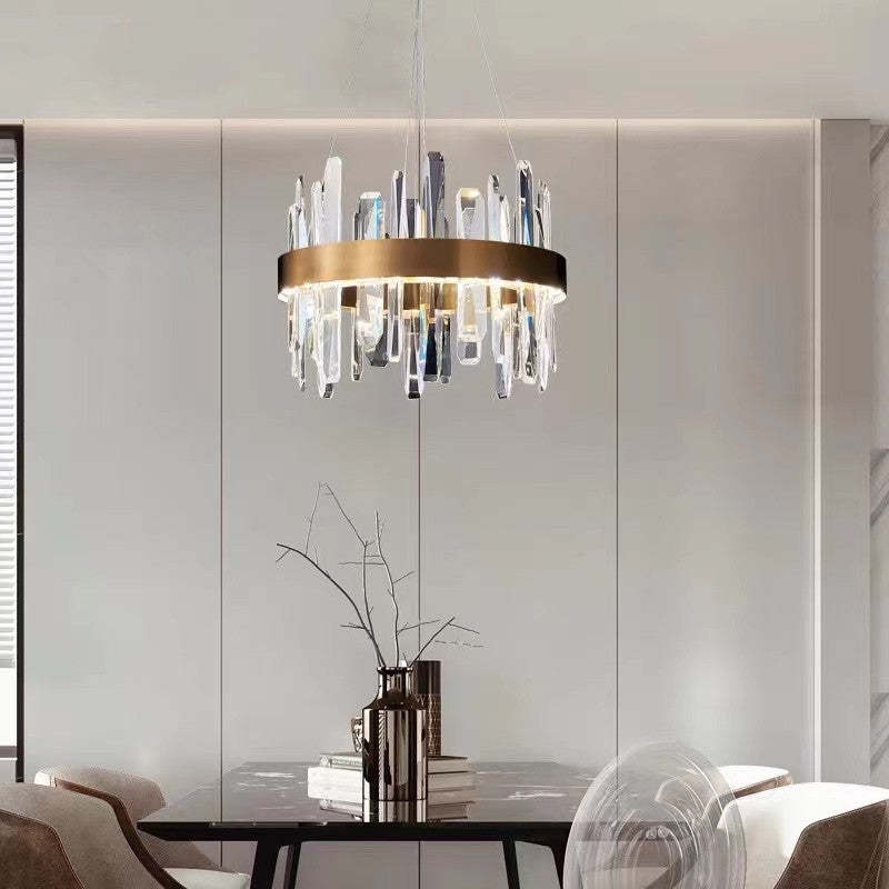 Modern Crystal Chandelier | 31.5" x 11.8" | LED | Gold Plated | Adjustable Pendant | Brick by Brick
