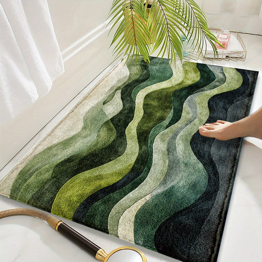 Bath Mat Geometric Wave Design | Faux Cashmere Soft Absorbent Non-Slip | Brick by Brick