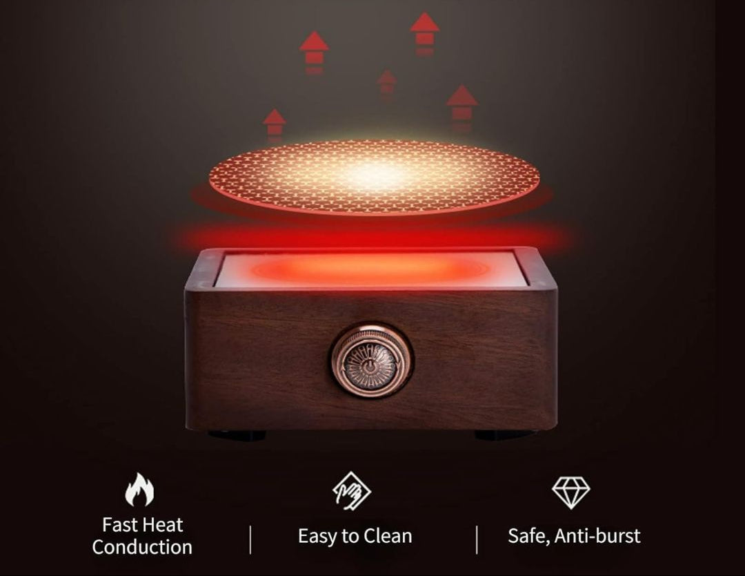 Walnut Electronic Tea Stove | 7.0 in × 6.4 in × 2.9 in | Adjustable Heating | Far-Infrared | Brick by Brick