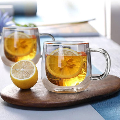 Double Wall Glass Coffee Mugs | 3.5 x 3.3 x 1.4 in | Heat Insulated | Clear Borosilicate Cups | Brick by Brick