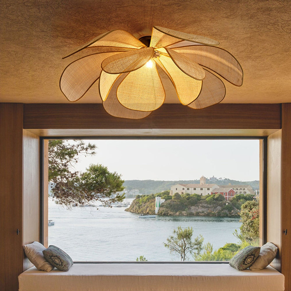 Rattan Petal Pendant Light | H11.02 in | Rustic Boho Ceiling Lamp | Natural Handmade Lighting | Brick by Brick