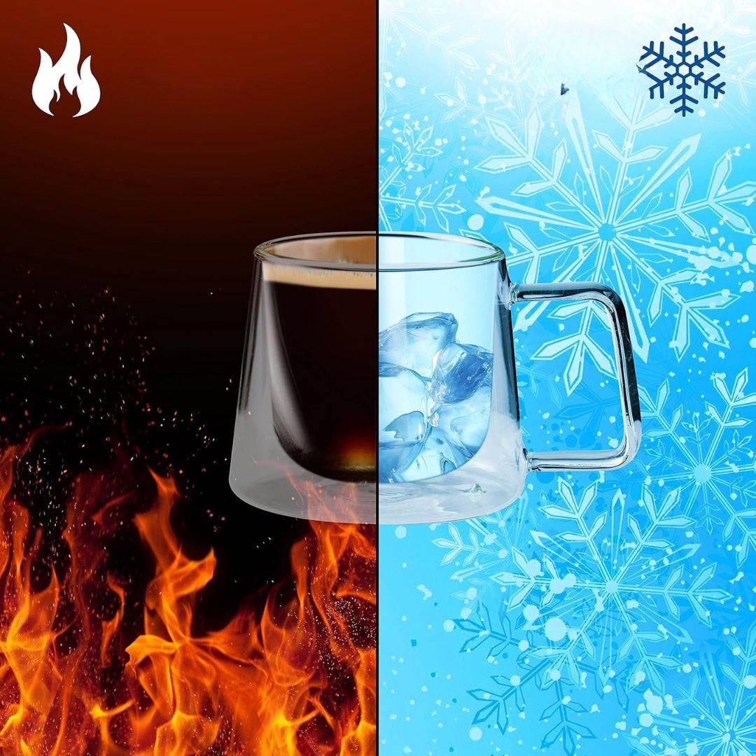 Double Walled Glass Coffee Mug | 250ml Insulated Cup with Handle | Modern Clear Glass Design | Brick by Brick