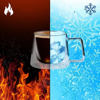 Double Walled Glass Coffee Mug | 250ml Insulated Cup with Handle | Modern Clear Glass Design | Brick by Brick