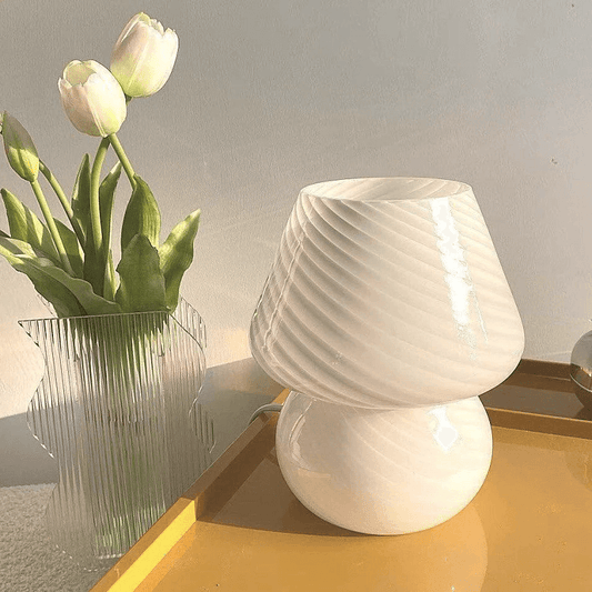 Glass Mushroom Table Lamp | Warm LED Glow | 7.5" Retro Design | USB or Plug-in | Colorful Vintage Style