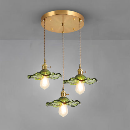 Art Nouveau Fluted Glass Pendant | Flower-Inspired Shade | H4.72in x D9.06-23.62in | Brass & Glass Craftsmanship | Brick by Brick