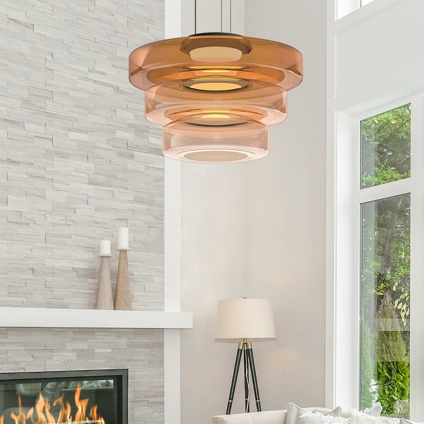 Creative Glass Pendant Lamp | Single layers- Three Layers | Modern Round Design | Warm LED Hanging Light | Brick by Brick