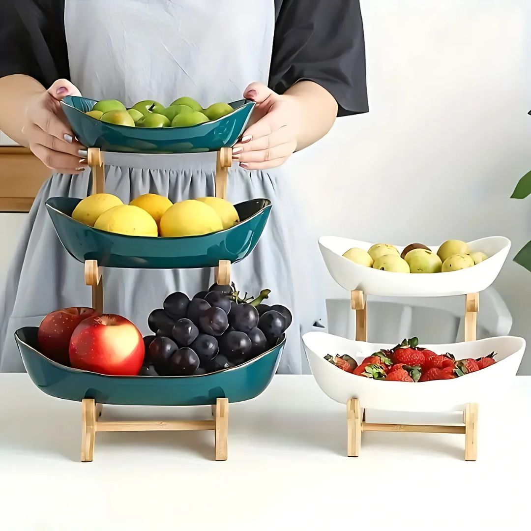 2 & 3 Tier Oval Fruit Bowl | 8.7 - 13.8 in | Space-Saving Fruit Stand | Modern Kitchen Storage Organizer | Brick by Brick