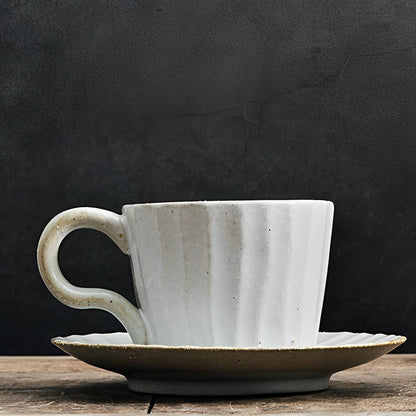 White Stoneware Coffee Mug Set |  3"x3" Cup, 6" Saucer | Ceramic Cup | Splatter Design | Brick by Brick