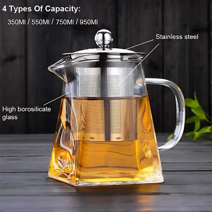 Borosilicate Glass Teapot | 350 - 950ml | Heat-Resistant Loose Leaf Teapot with Infuser | Modern Glass Teapot | Brick by Brick