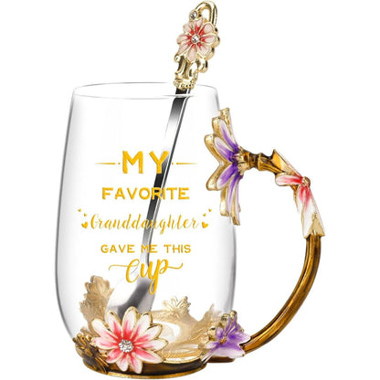 Glass Coffee Enamel Mug | 350ml | 3D Floral Glass Cup with Handle | Elegant Gift for Women | Brick by Brick