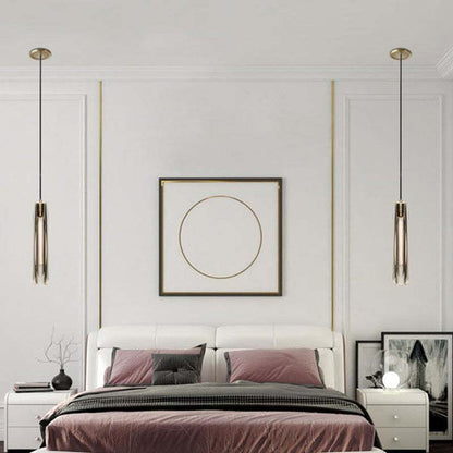 Small Glass Chandelier Pendant | 2.7 x 14.9 in | Brass LED Accent Lighting | Compact & Elegant | Brick by Brick