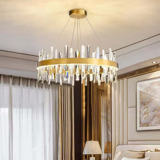 Modern Crystal Chandelier | 31.5" x 11.8" | LED | Gold Plated | Adjustable Pendant | Brick by Brick