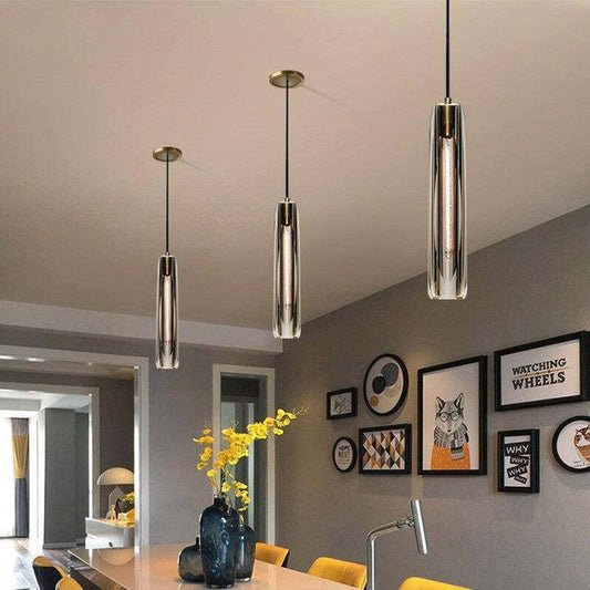 Small Glass Chandelier Pendant | 2.7 x 14.9 in | Brass LED Accent Lighting | Compact & Elegant | Brick by Brick