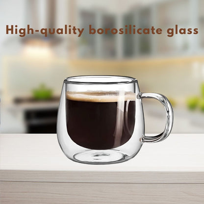 Double Wall Glass Coffee Mugs | 3.5 x 3.3 x 1.4 in | Heat Insulated | Clear Borosilicate Cups | Brick by Brick