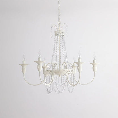 Vintage White Metal & Glass Chandelier | Crystal Tassel Ceiling Light, 4/6/8 Lamp | Brick by Brick