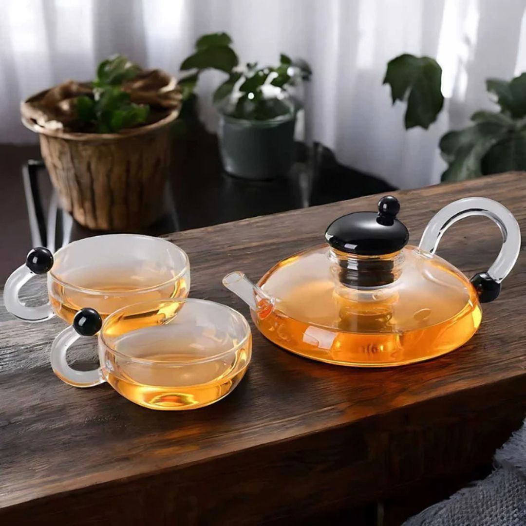 Sereno Filtration Teapot Set | 600 ml Glass Teapot with Semi-Automatic Filter | Scandinavian Modern Style | Brick by Brick