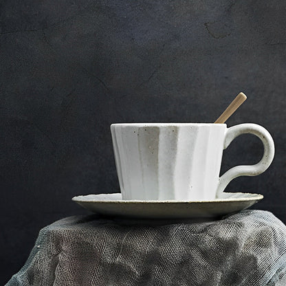 White Stoneware Coffee Mug Set |  3"x3" Cup, 6" Saucer | Ceramic Cup | Splatter Design | Brick by Brick