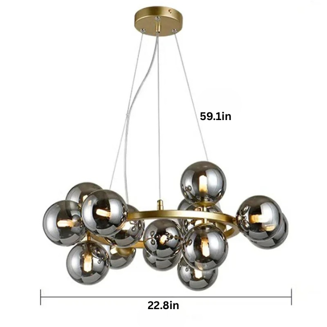 Modern Glass Pendant Chandelier | H59 in | LED Ceiling Light | Adjustable Hanging Lamp with Remote | Dimmable Indoor Lighting | Brick by Brick