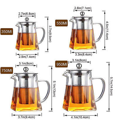 Borosilicate Glass Teapot | 350 - 950ml | Heat-Resistant Loose Leaf Teapot with Infuser | Modern Glass Teapot | Brick by Brick
